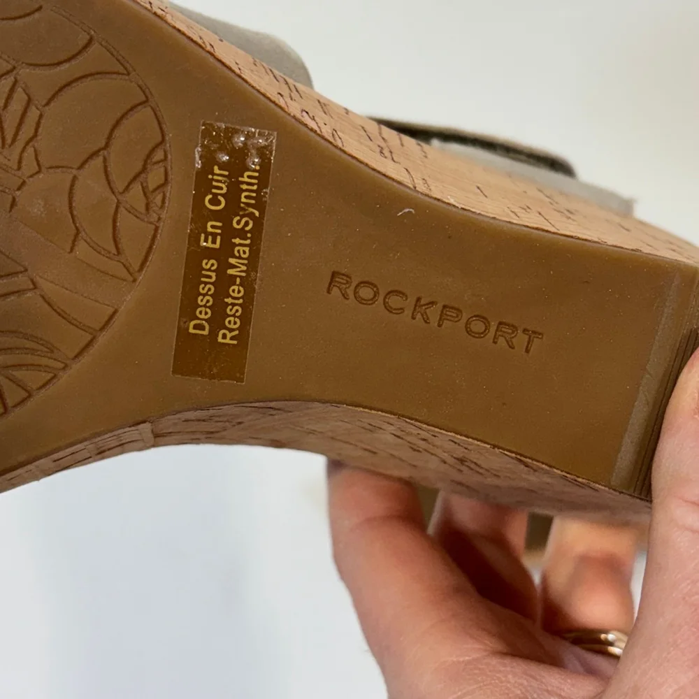 Rockport Cork Wedge Sandals Women’s Size 8 Crisscross Strappy Taupe Brown Gray